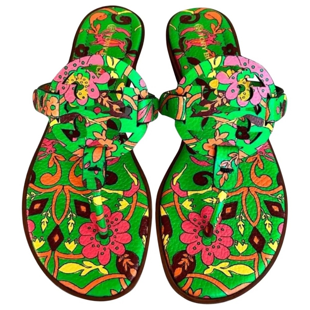 NWOT Tory Burch Green Floral Thong Sandals